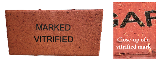 Marked and vitrified brick with close-up of a vitrified mark